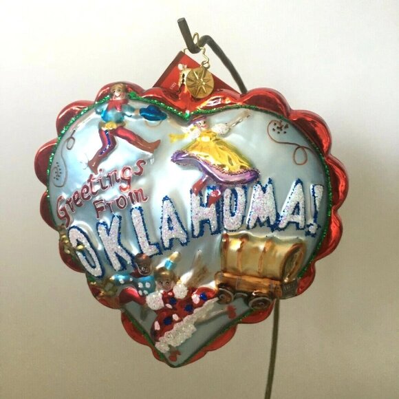 ✨ NEW Authentic Christopher Radko Love OKLAHOMA State Heart Shape Glass Ornament - Picture 6 of 8